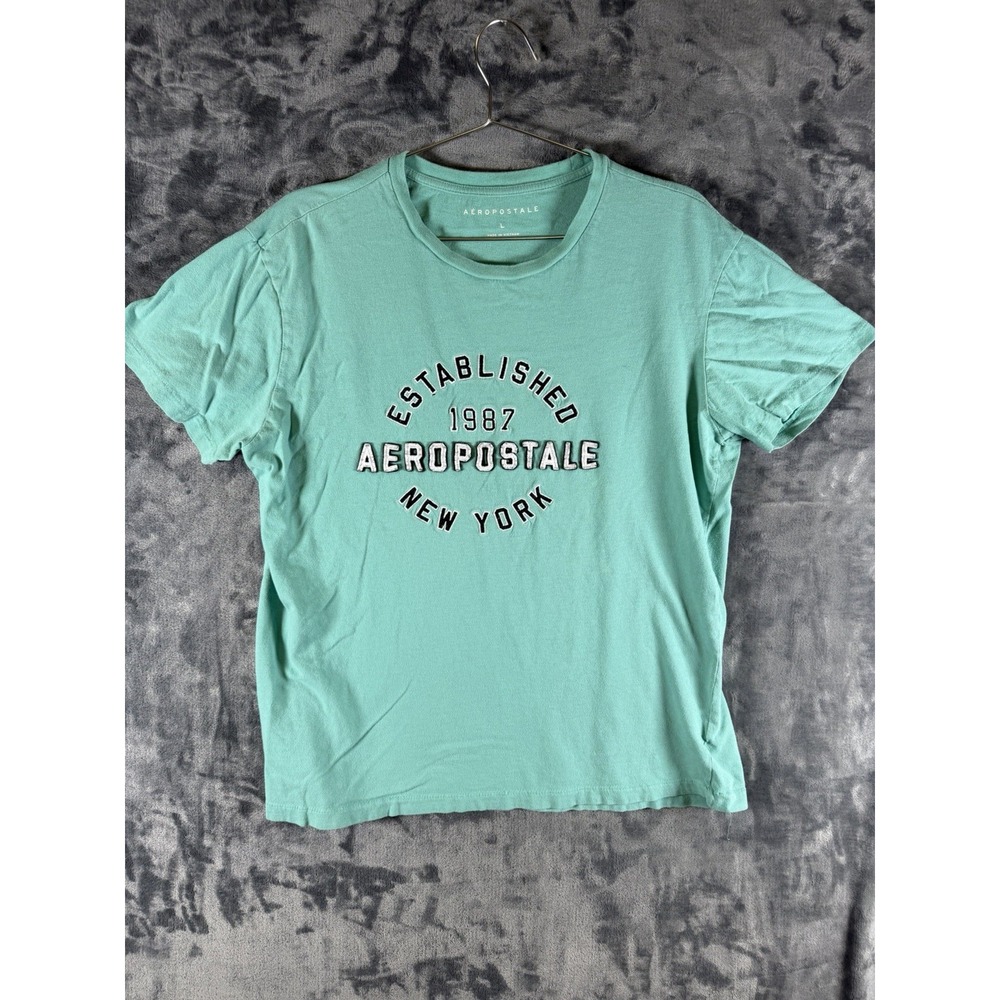 Aeropostale Womens L Mint Green Graphic Tee Embroidered Logo Short Sleeve Shirt